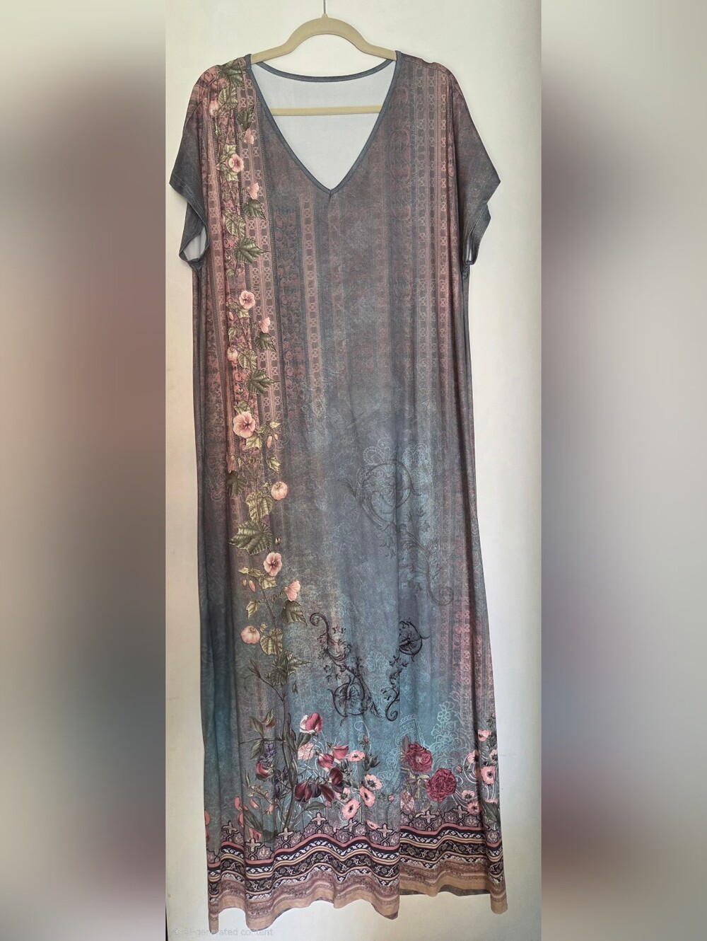 Floral Maxi Dress in Dusty Blue and Blush